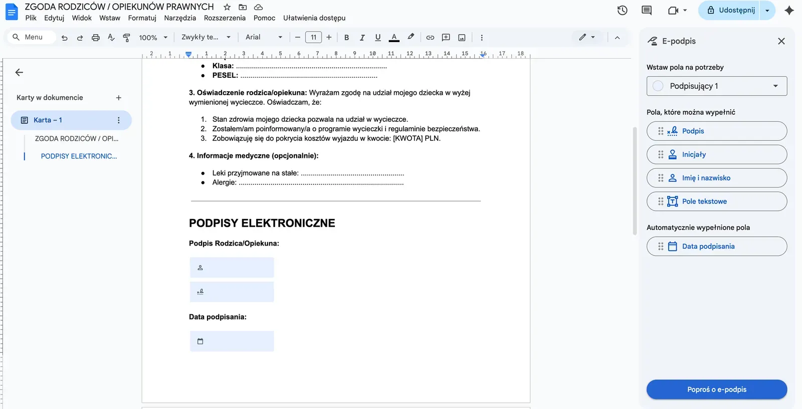 Screenshot 3: Visual placeholders for signature and date