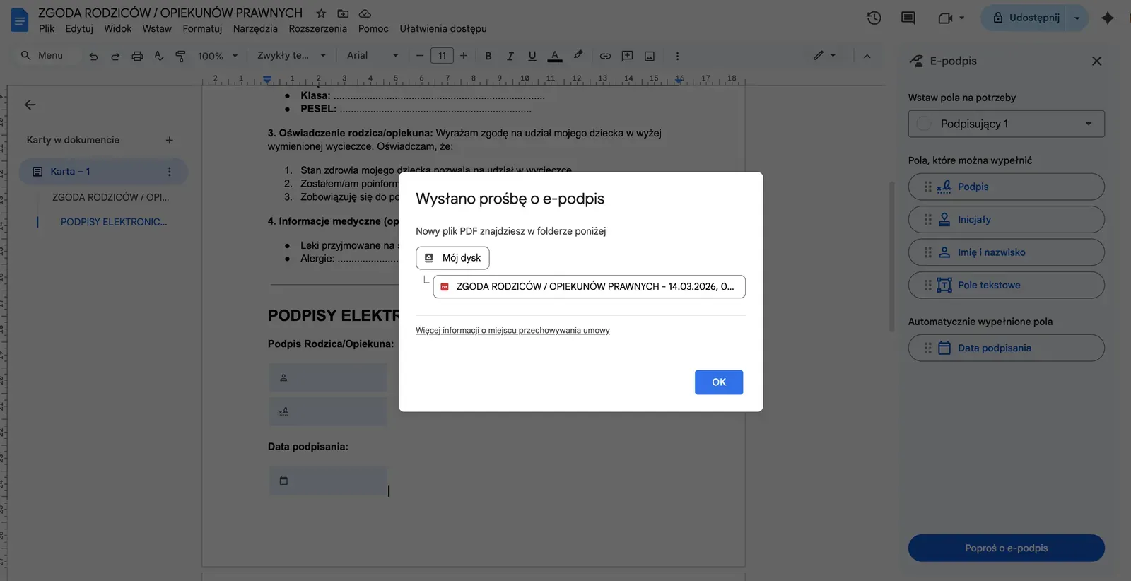 Screenshot 5: Confirmation of the generated PDF draft