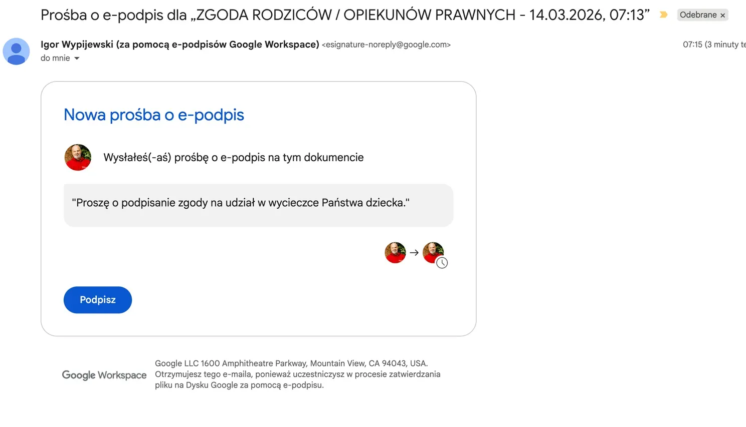 Screenshot 6: The email notification sent to the recipient